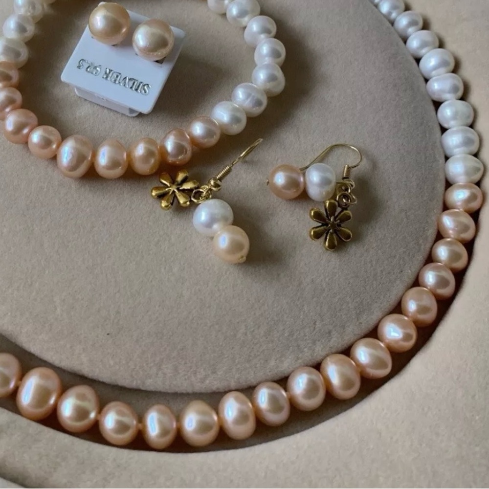NA*PRAWDE genuine pearl necklace set Potato Shape 8mm AAA Grade - Picture 7 of 7